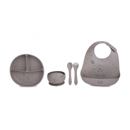 Silicone feeding set 4 parts Dino Grey-Green - 97108